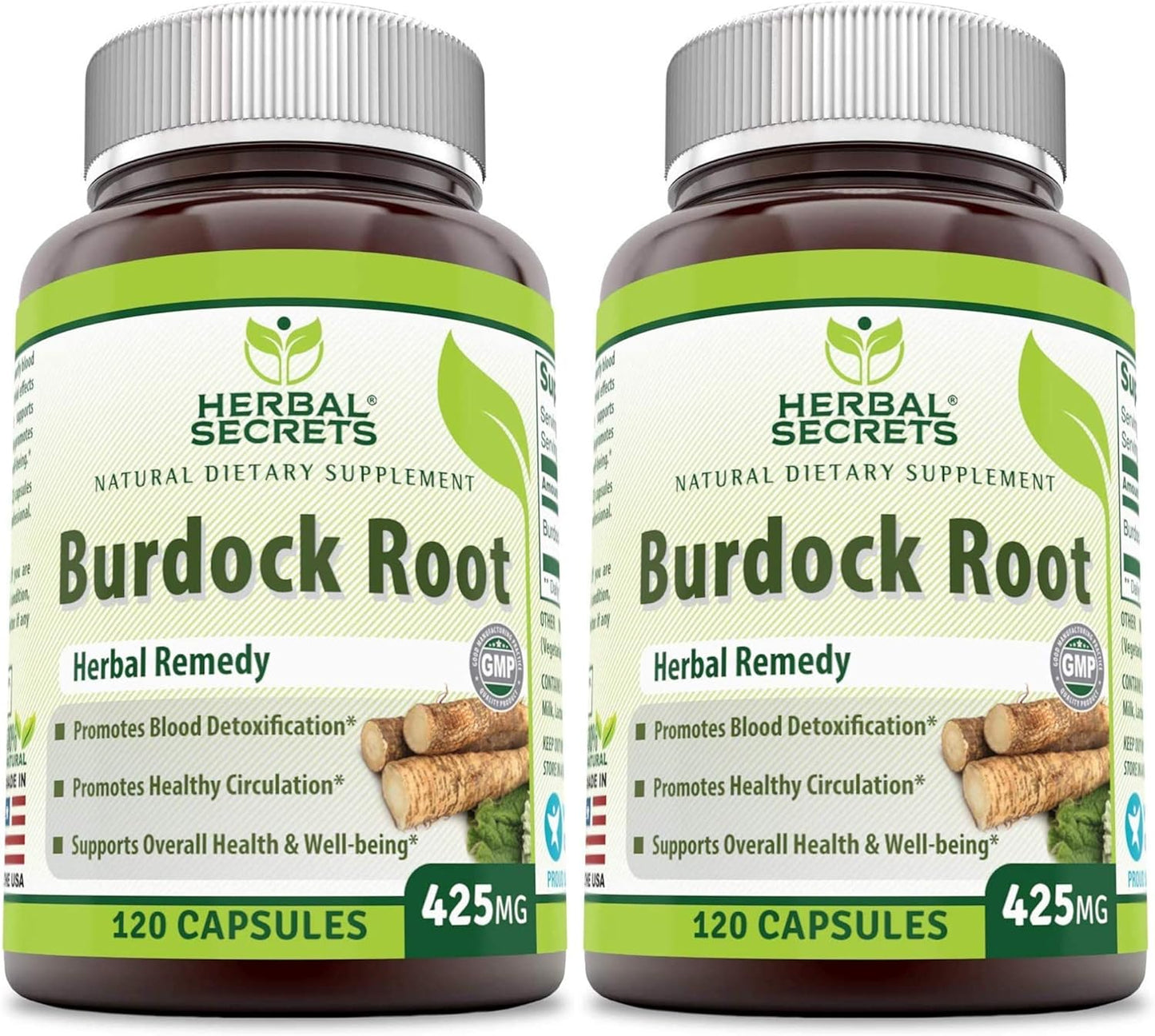 Herbal Secrets Burdock Root Capsules 425mg (Non-GMO) - 240 Count - Pack of 2
