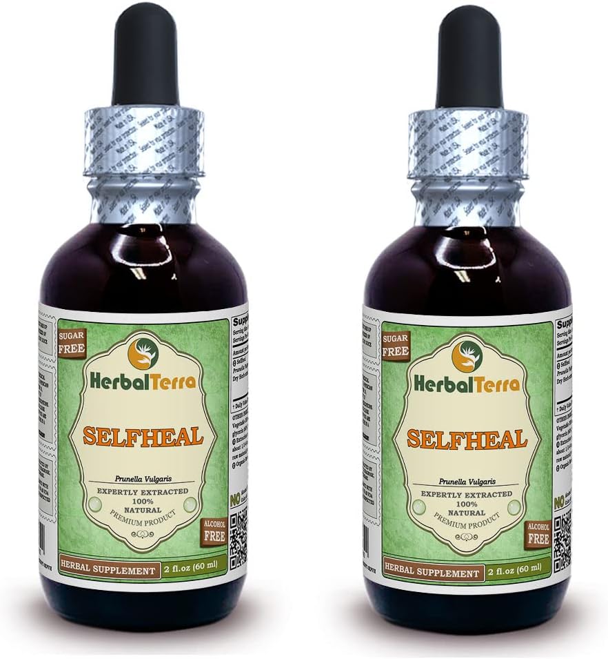 Herbal Terra LLC Selfheal (Prunella Vulgaris) Glycerite - Organic Dried Herb Extract (Alcohol-FREE) - 2x2 fl.oz - Made in USA by HerbalTerra