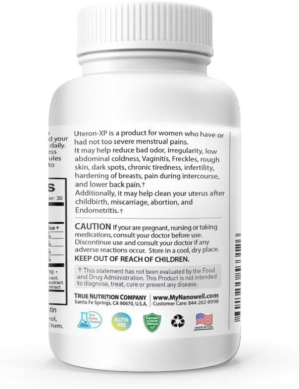 Herbal Uterus Supplement - NANOWELL Uteron XP 90 Capsules for Women's Health