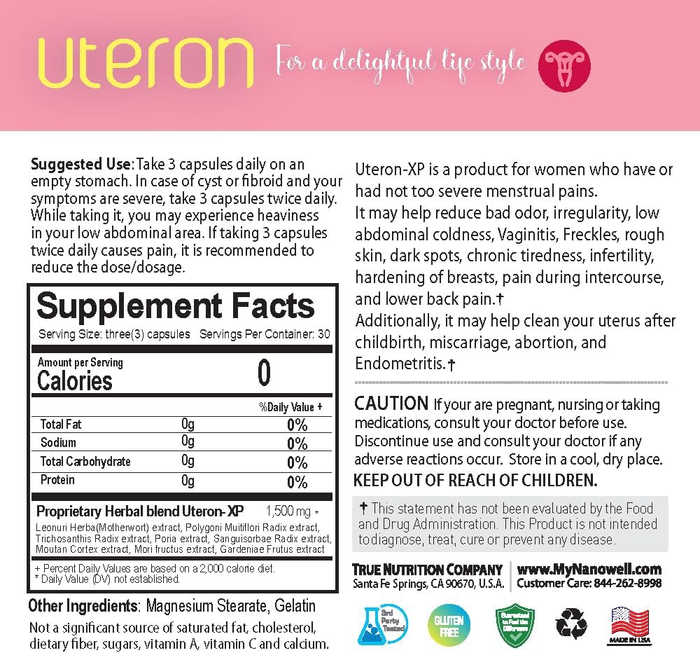 Herbal Uterus Supplement - NANOWELL Uteron XP 90 Capsules for Women's Health