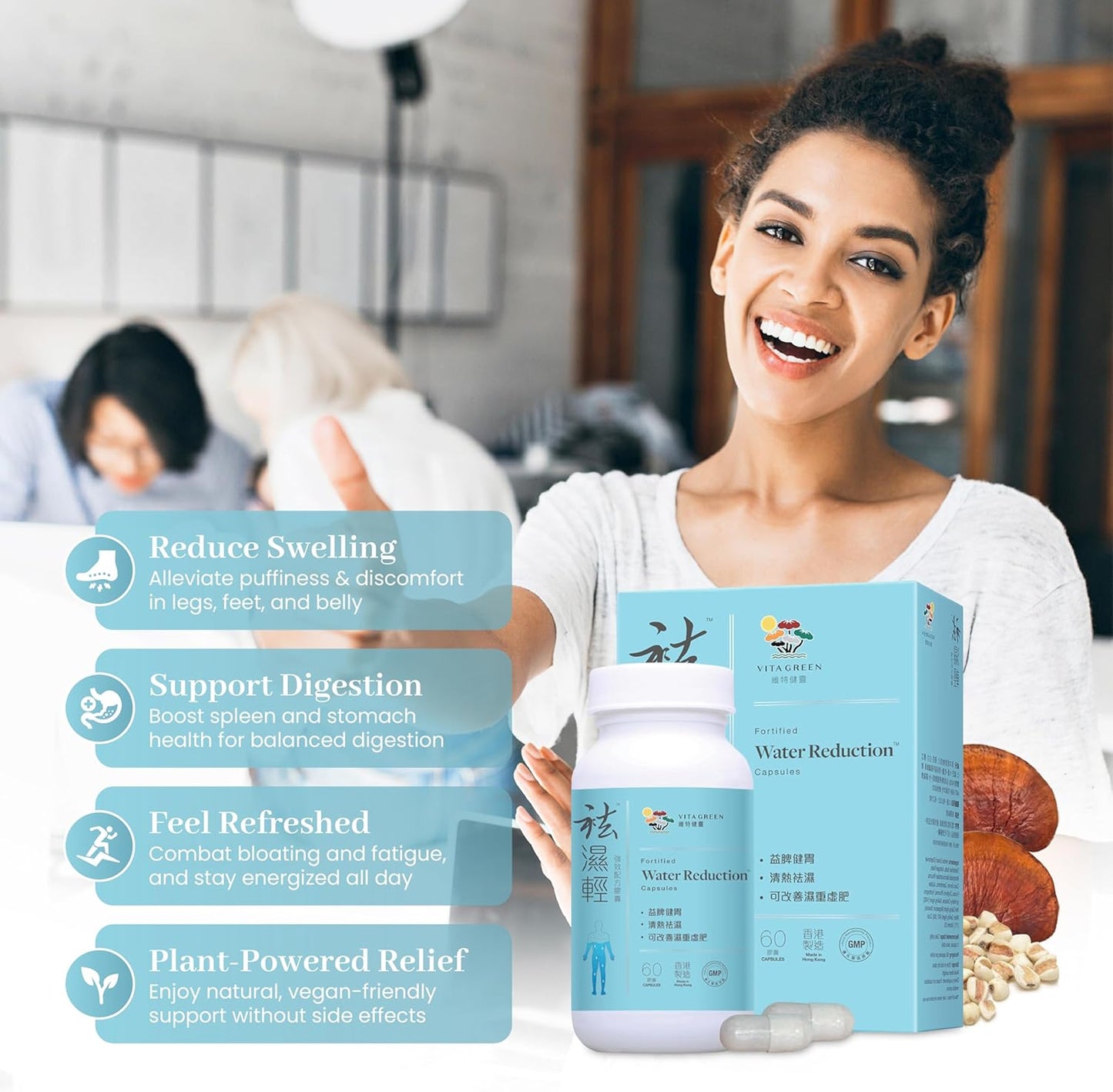 Herbal Water Retention Management Pills for Swollen Legs & Feet, Digestive Support - Spleen & Stomach Wellness - 60 Capsules