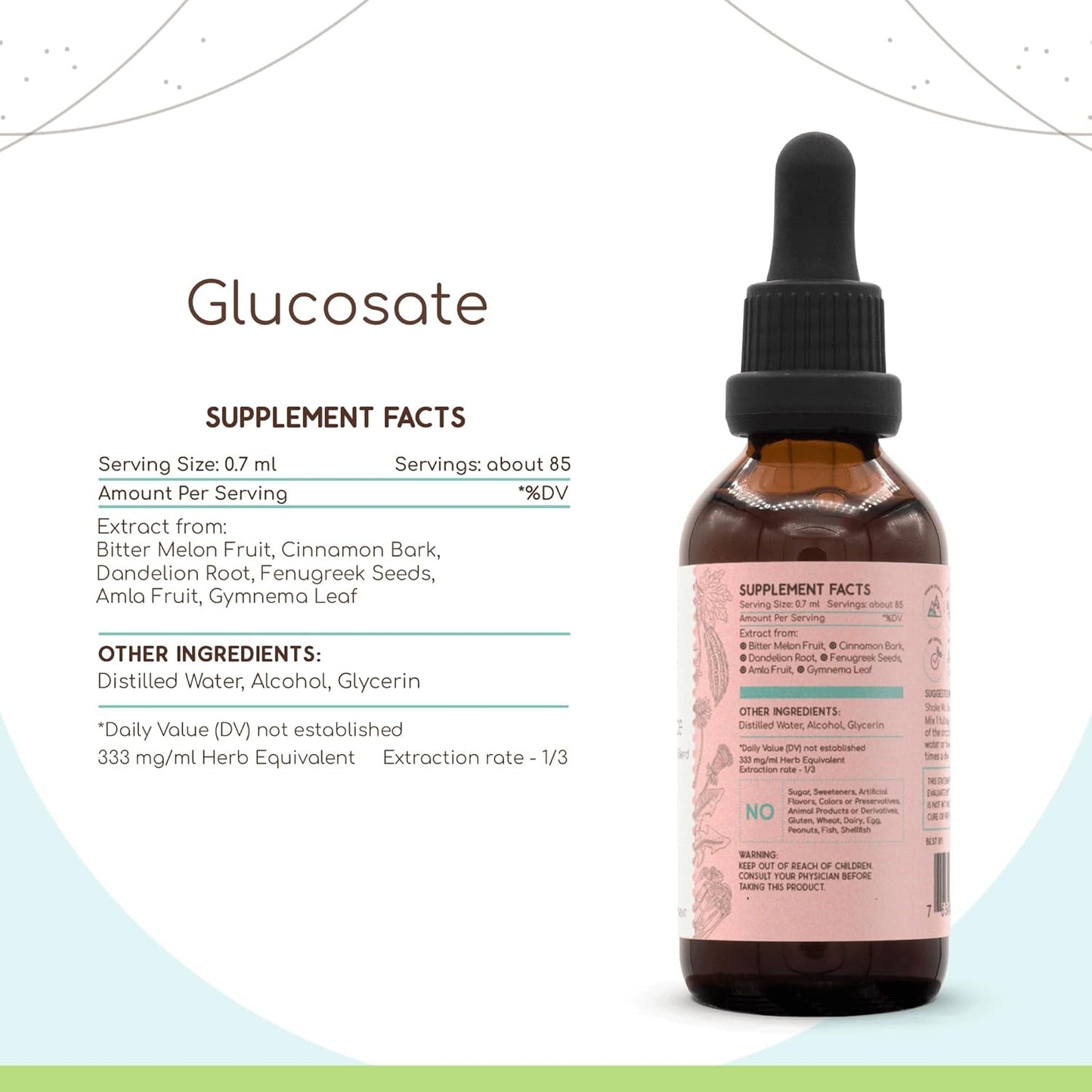 HerbEra Glucosate A60 Tincture - Bitter Melon, Cinnamon, Dandelion, Gymnema, Fenugreek, Amla. Supports Healthy Sugar Levels 2 Fl Oz