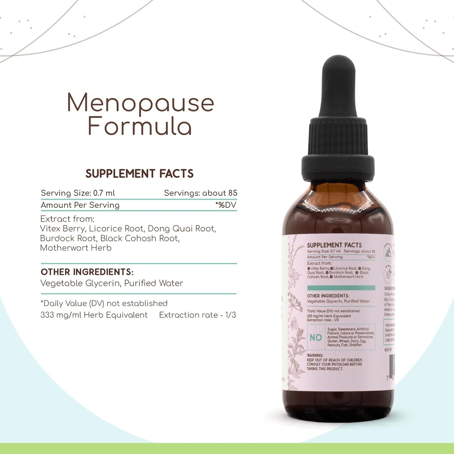 HerbEra Menopause Formula B60 Alcohol-Free Extract Tincture with Vitex Berry, Licorice, Motherwort, Dong Quai, Burdock, Black Cohosh - 2 Fl Oz