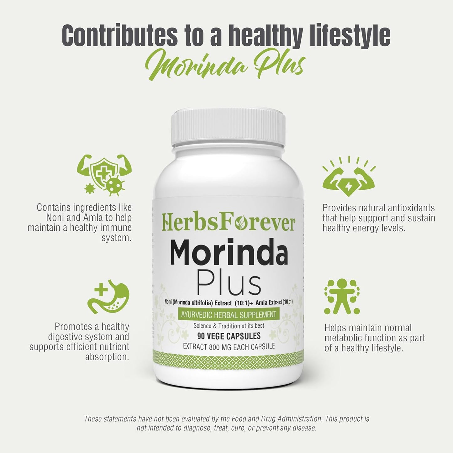 Herbsforever Noni Plus Amla Capsules - Immunity Supplement for Immune System Health - 90 Capsules
