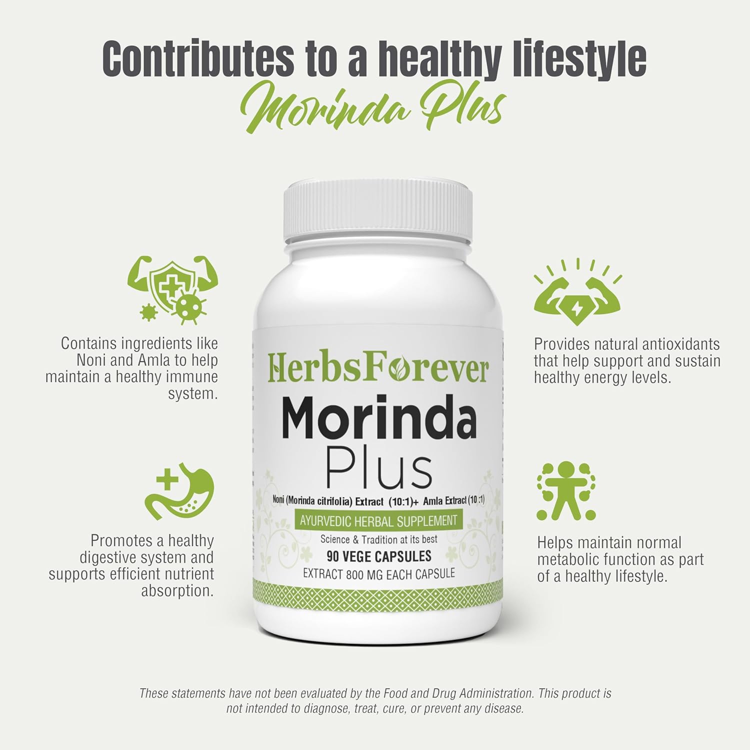 Herbsforever Noni Plus Amla Capsules - Immunity Supplement for Immune System Health - 90 Capsules