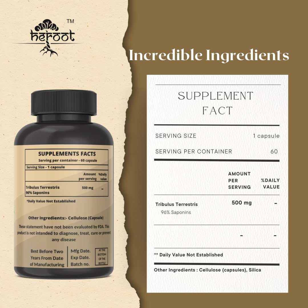 Heroot Tribulus Terrestris Energy and Stamina Booster Supplement for Men and Women - 20 Capsules Pack