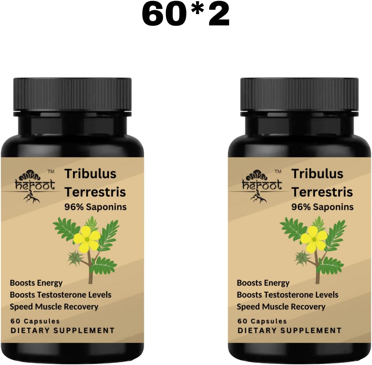 Heroot Tribulus Terrestris Energy Booster Supplement for Men and Women - 60 Capsules for Stamina and Vitality