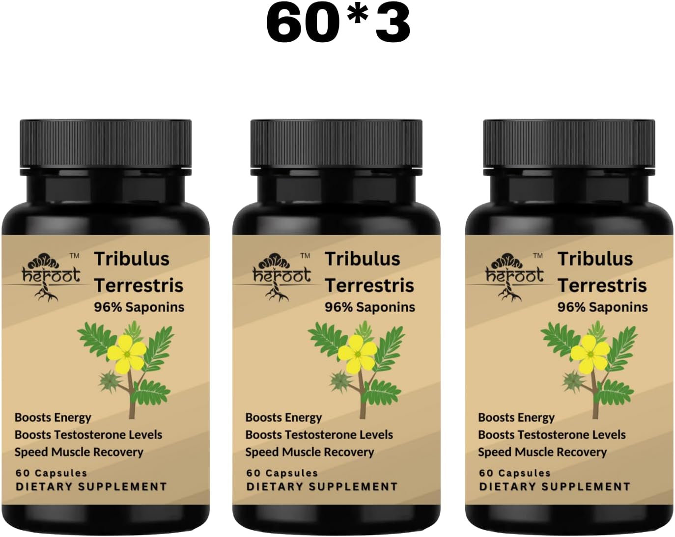 Heroot Tribulus Terrestris Energy Booster Supplement for Men and Women - 60 Capsules for Stamina and Vitality