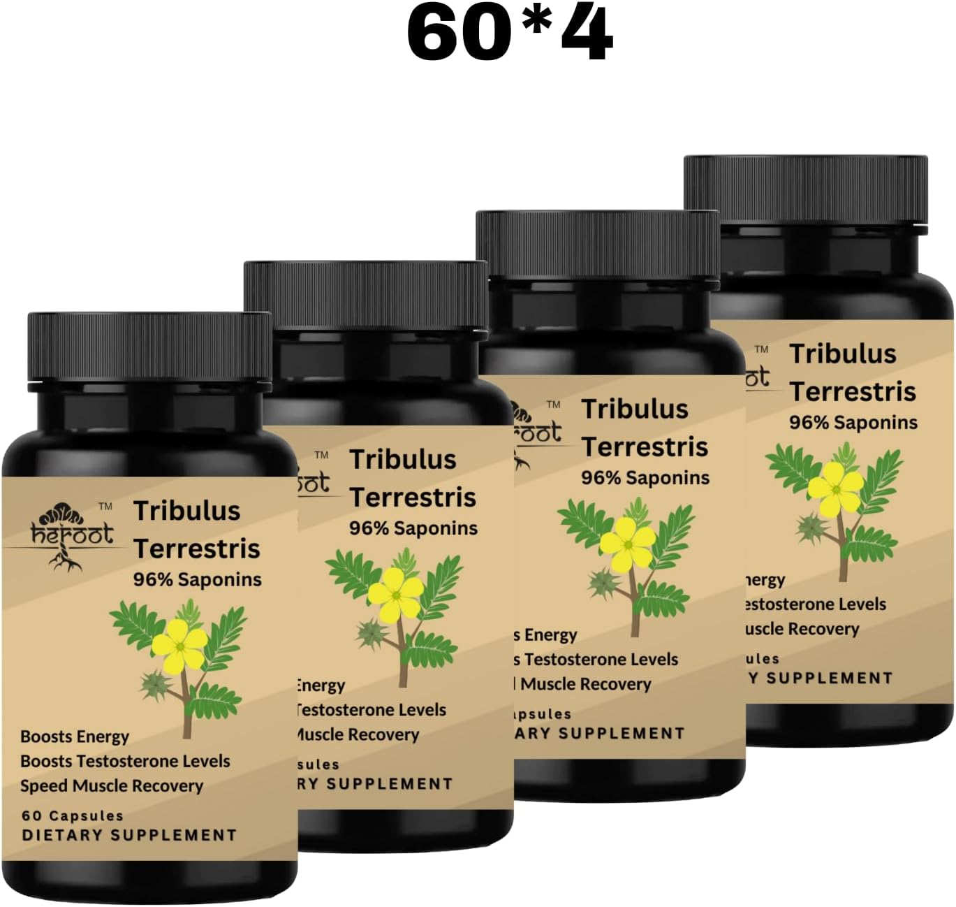 Heroot Tribulus Terrestris Energy Booster Supplement for Men and Women - 60 Capsules for Stamina and Vitality