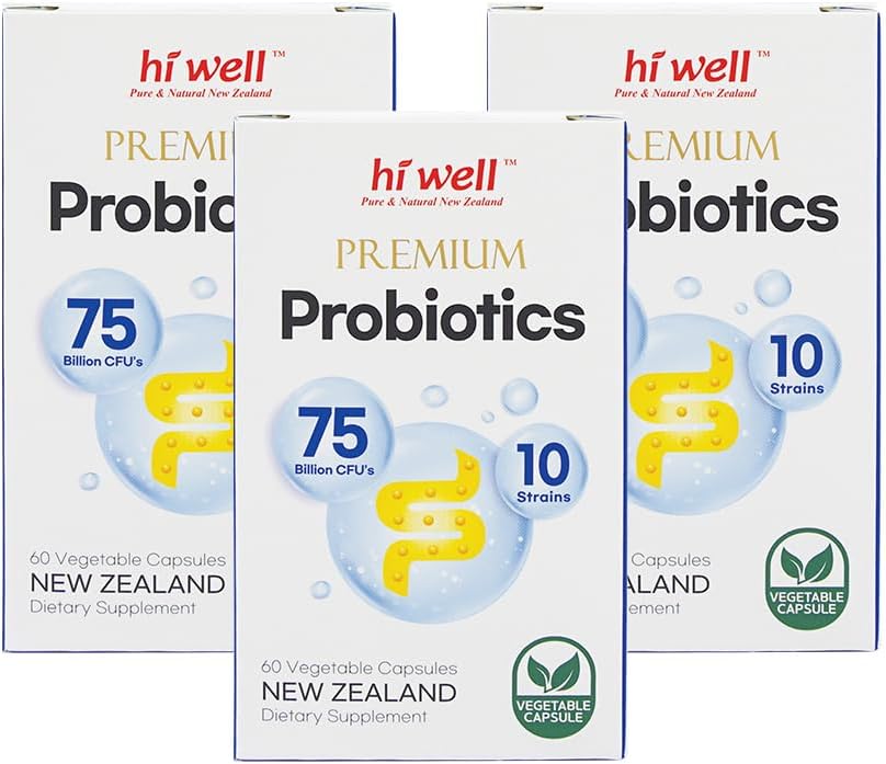 Hi Well Premium Probiotics 60 Vegetarian Capsules - Pure & Natural New Zealand Formula (Pack of 3)