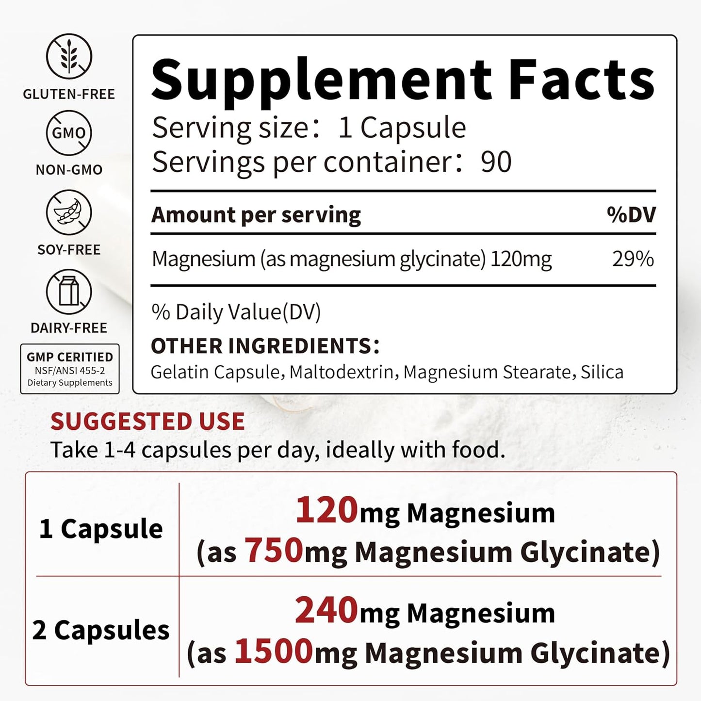 High Absorption 750mg Magnesium Glycinate Supplement with 120mg Magnesium - Support Heart, Nerves, Muscles & Bone Health - Relieve Stress, Improve Sleep - 120 Capsules