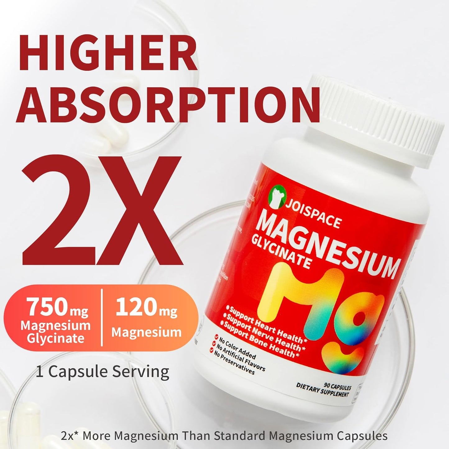 High Absorption 750mg Magnesium Glycinate Supplement with 120mg Magnesium - Support Heart, Nerves, Muscles & Bone Health - Relieve Stress, Improve Sleep - 120 Capsules