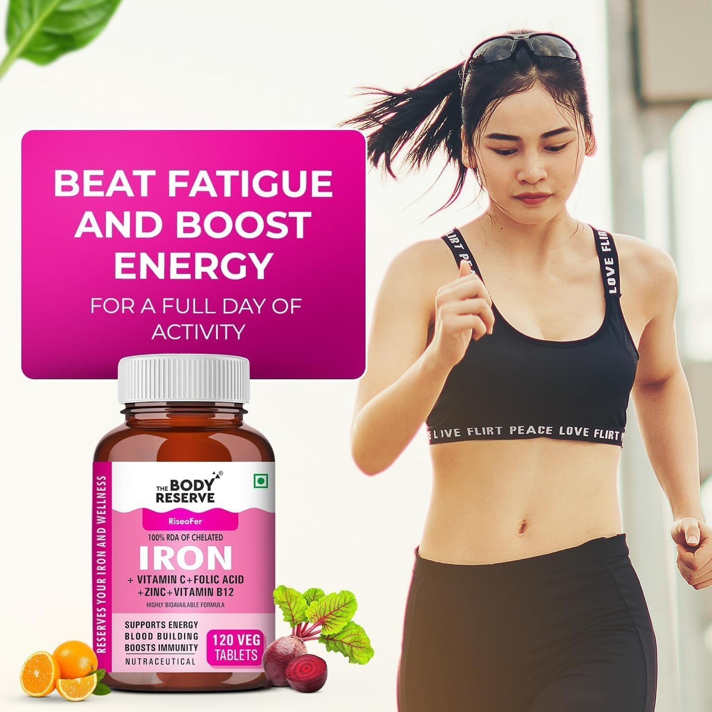 High Absorption Chelated Iron and Vitamin C Tablets with B12, Zinc, Folic Acid, Beetroot Extract - 120 Veg Tablets - Supports Blood Building, Energy, and Immunity - 100% RDA - Vegan Friendly