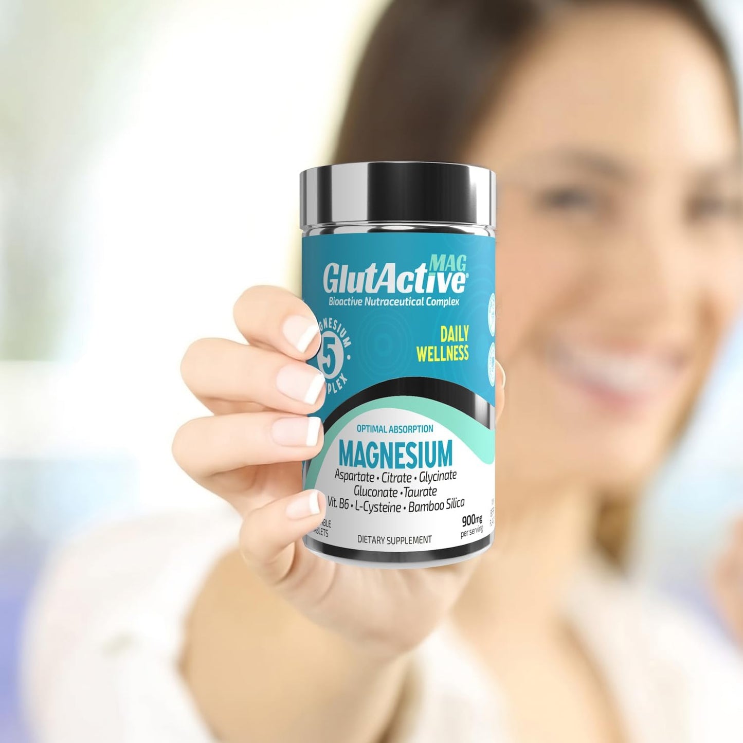 High-Absorption GlutActive MAG Magnesium 750mg Chewable Tablets with 5 Sources - Sugar-Free - 30 Tablets