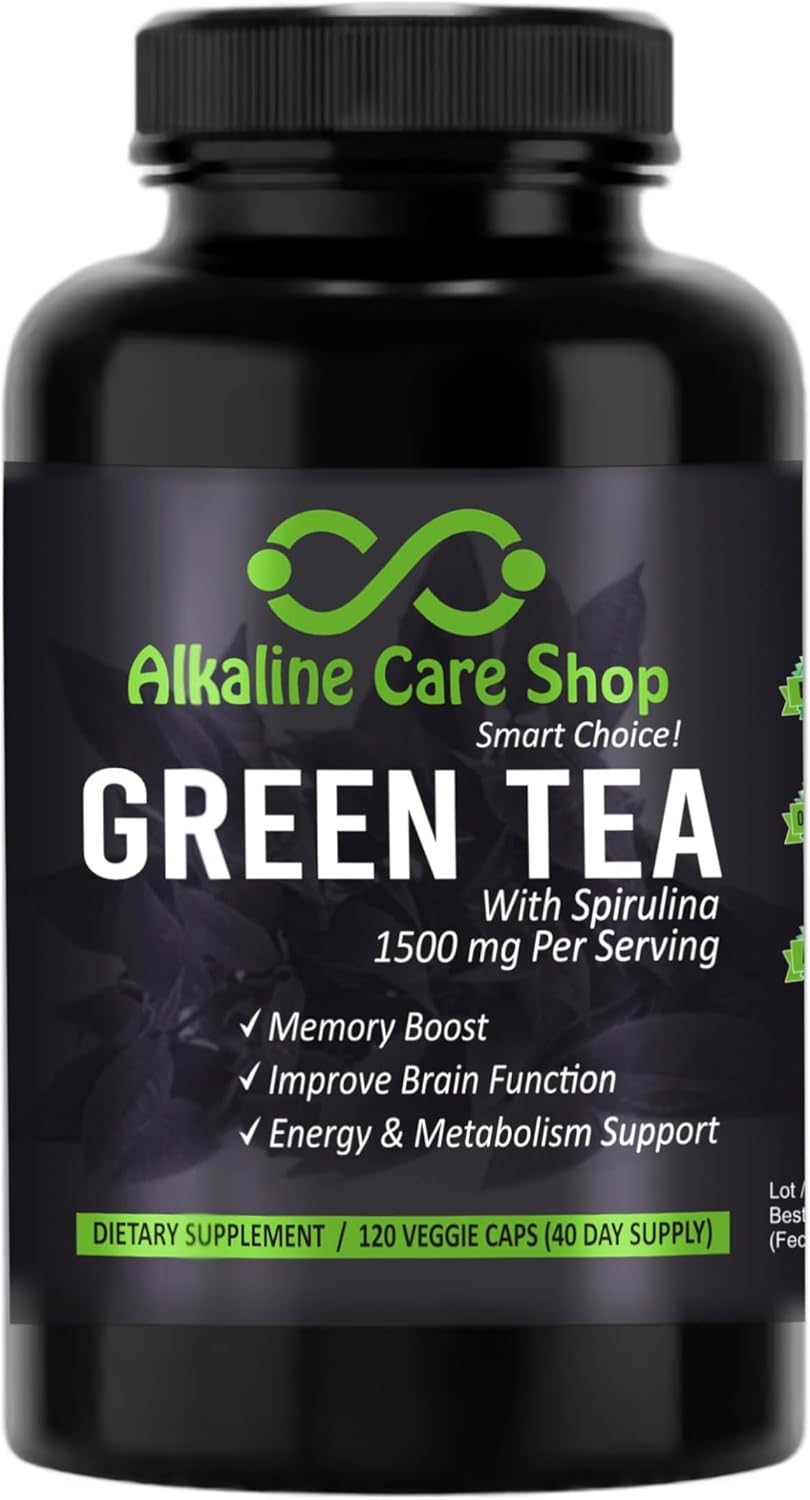 High Absorption Green Tea & Spirulina Extract Capsules - Boost Energy & Metabolism - 1500mg Potent Supplement - Alkaline Care Shop