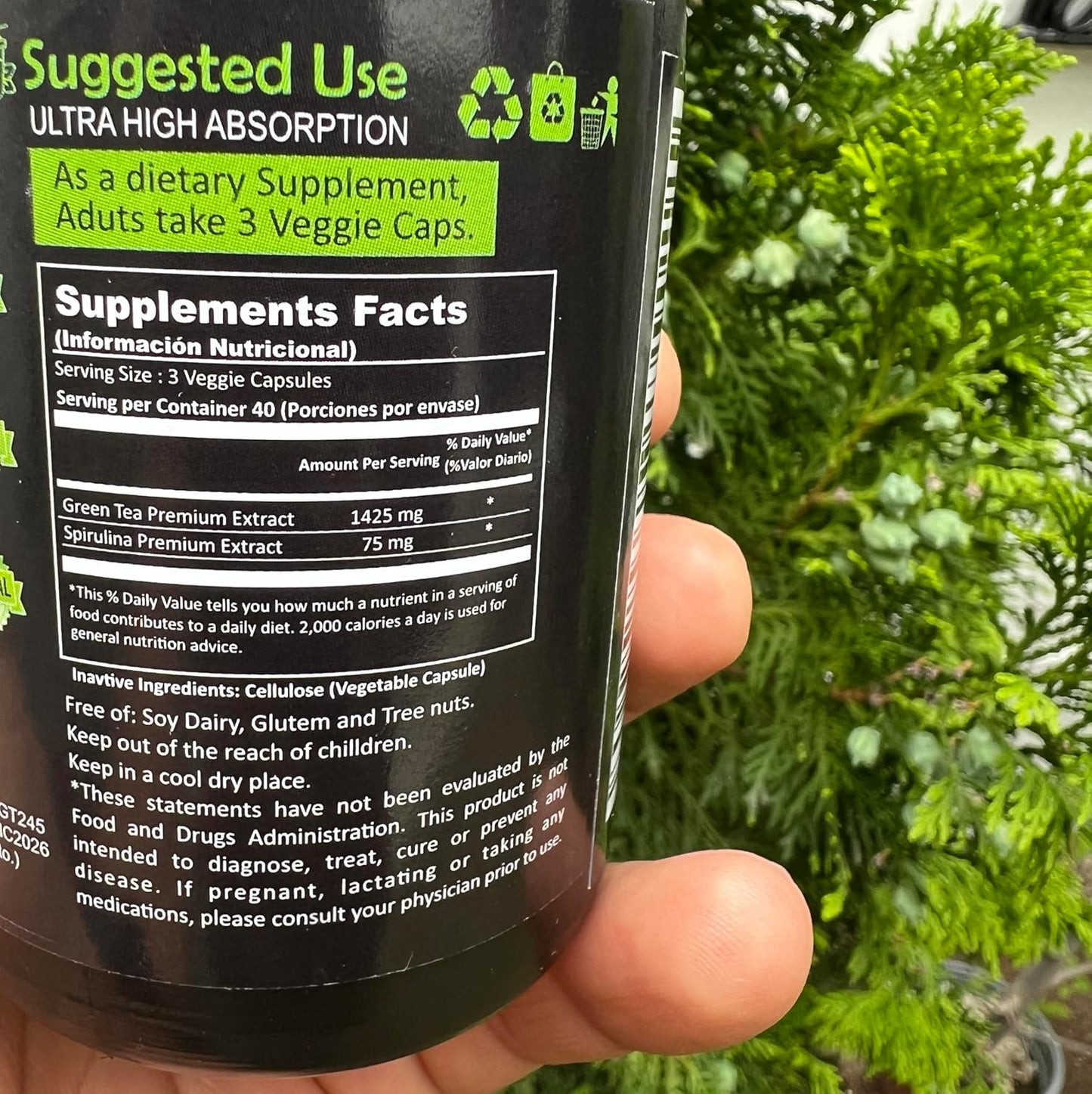 High Absorption Green Tea & Spirulina Extract Capsules - Boost Energy & Metabolism - 1500mg Potent Supplement - Alkaline Care Shop