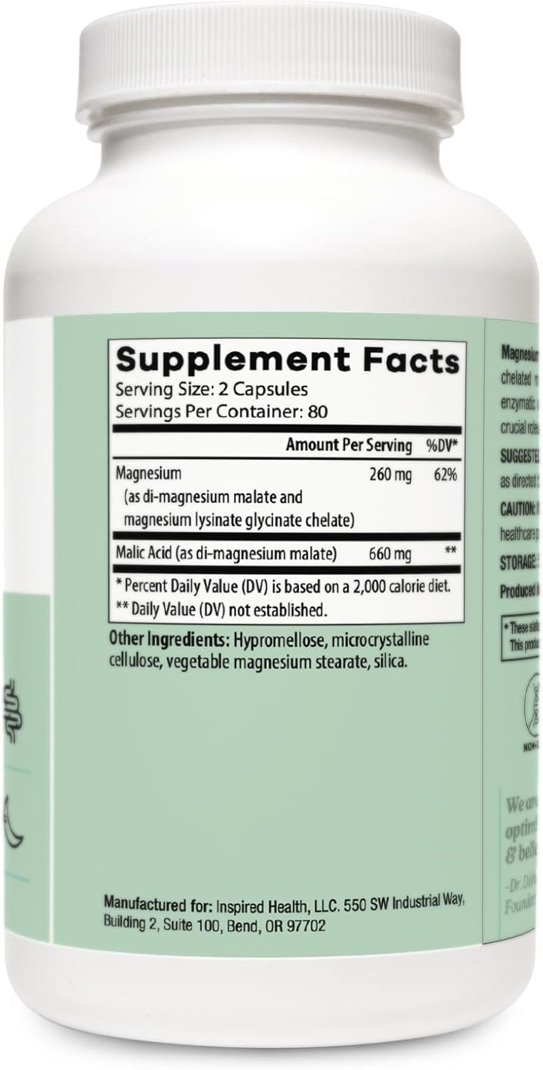 High Absorption Magnesium Glycinate 260mg Capsules - Muscle Relaxation, Bone & Heart Health - 160 Vegan, Non-GMO, Gluten-Free - LUMINSPIRED HEALTH