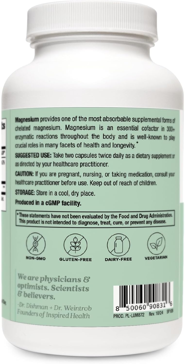 High Absorption Magnesium Glycinate 260mg Capsules - Muscle Relaxation, Bone & Heart Health - 160 Vegan, Non-GMO, Gluten-Free - LUMINSPIRED HEALTH