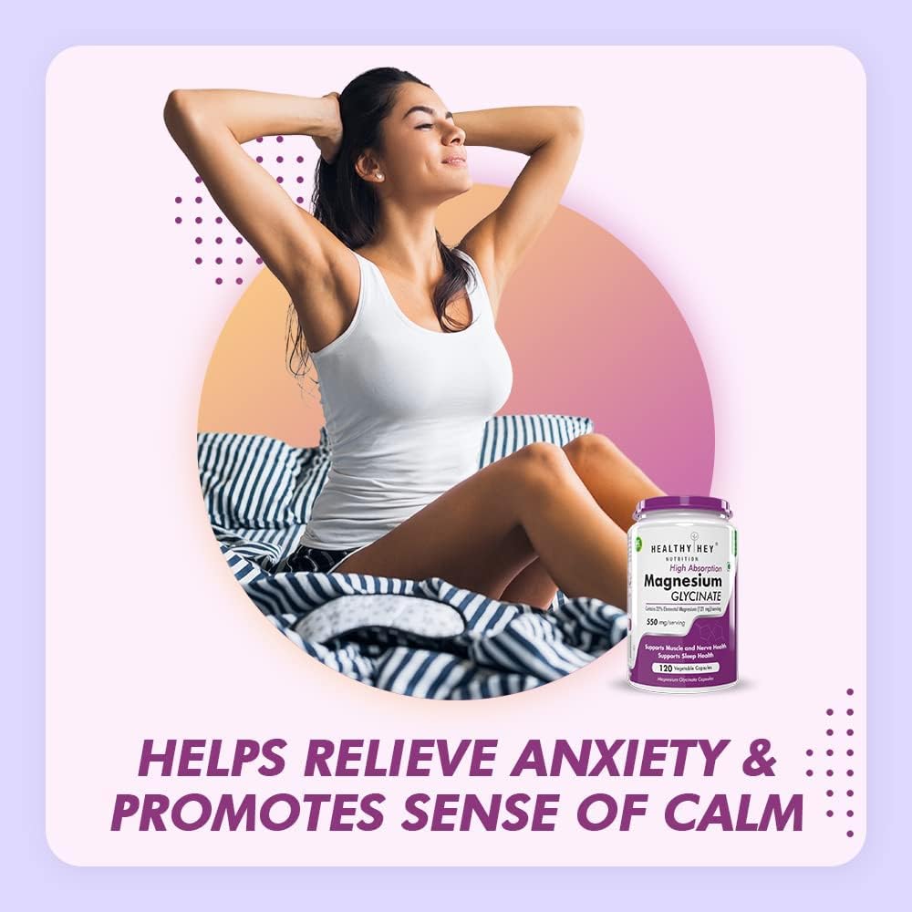 High Absorption Magnesium Glycinate Capsules for Sleep, Cramps, Nerves - 120 Vegetarian Capsules