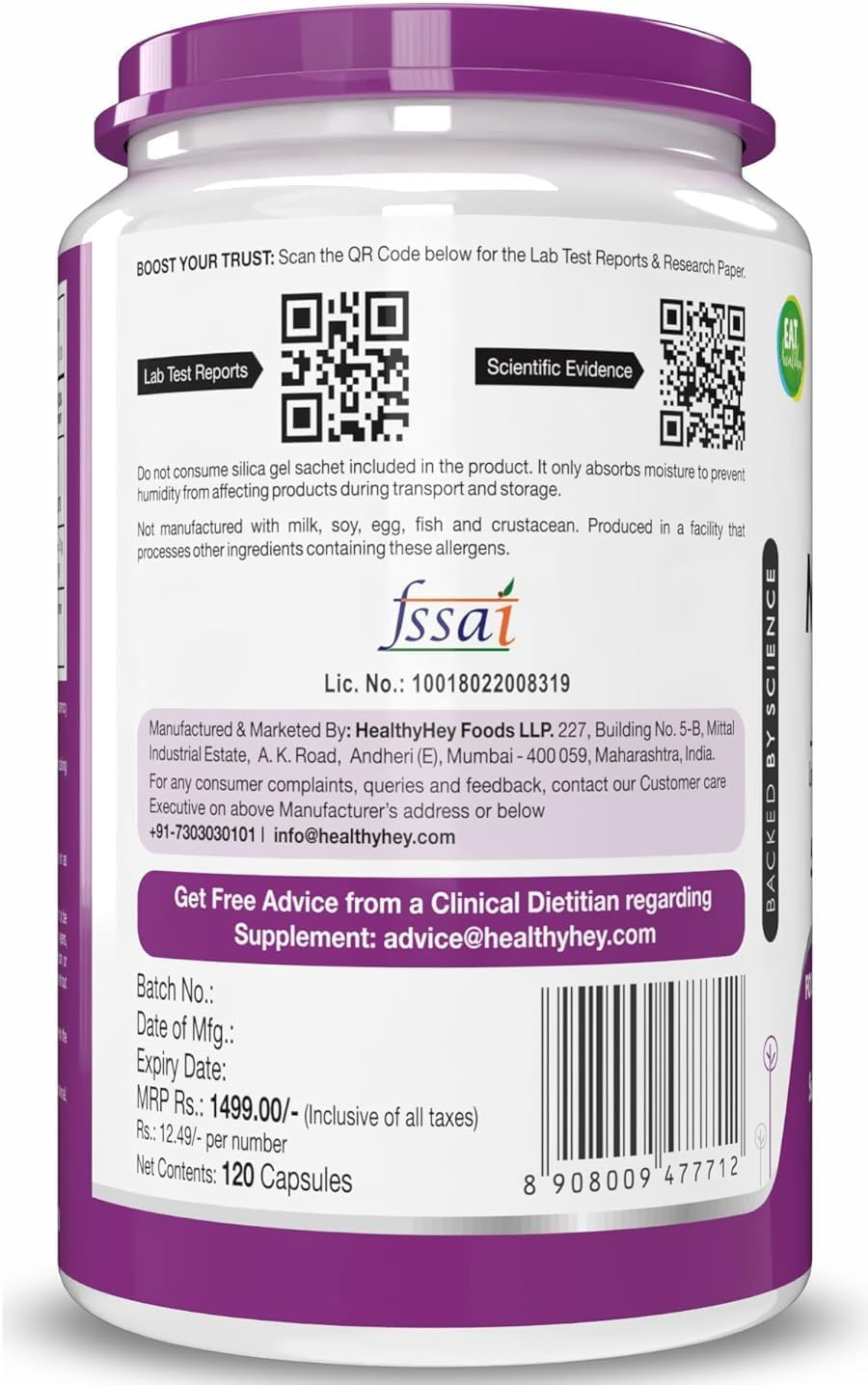 High Absorption Magnesium Glycinate Capsules for Sleep, Cramps, Nerves - 120 Vegetarian Capsules