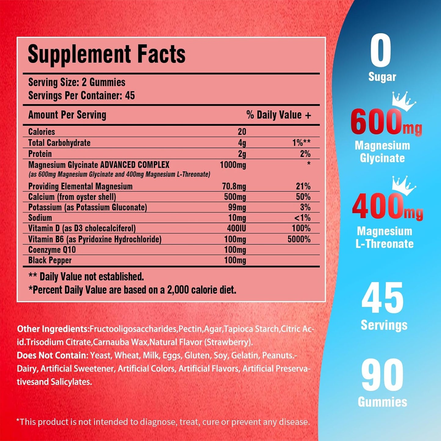 High Absorption Magnesium Glycinate Gummies - 1000mg Complex for Adults & Kids, Sugar Free with Potassium & Vitamins - Calm, Sleep, Stress Relief - 90 Count