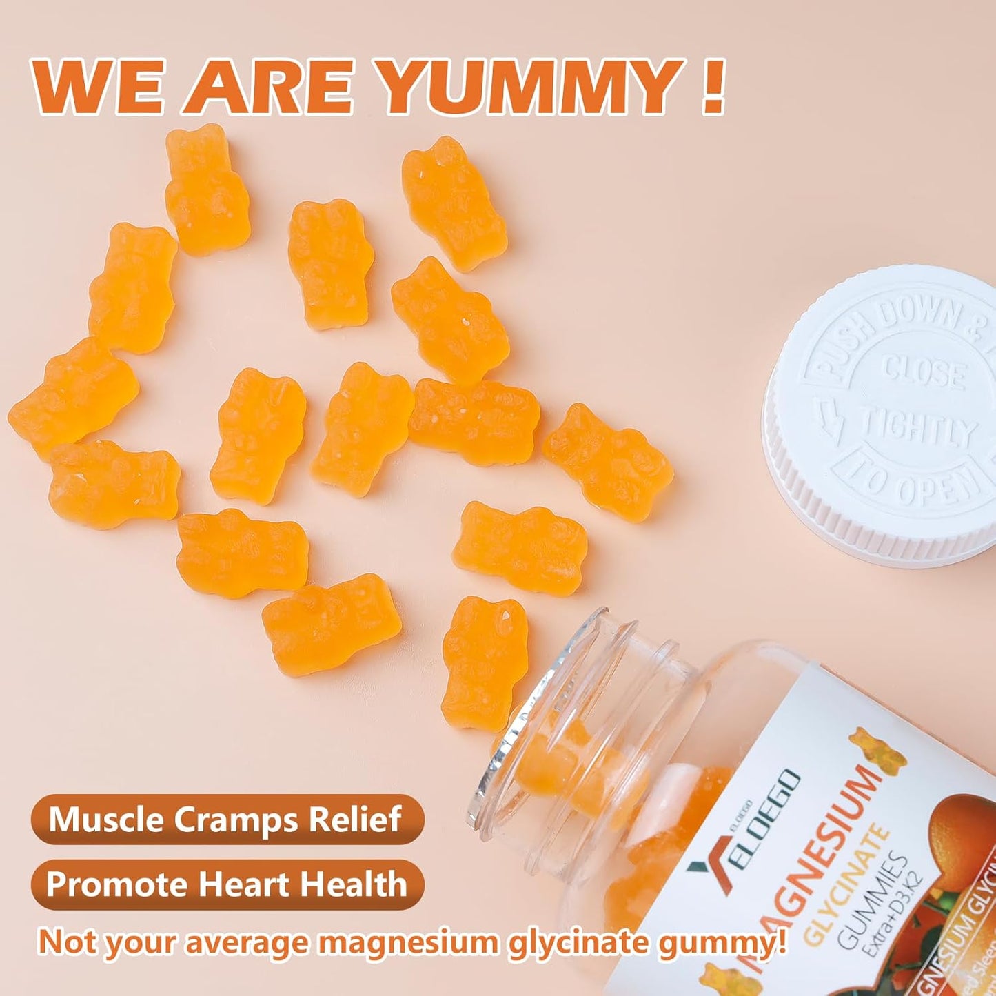 High Absorption Magnesium Gummies 600mg with K2 & D3 for Sleep, Stress Relief, Nerve Support - Orange Flavored (60 CT)
