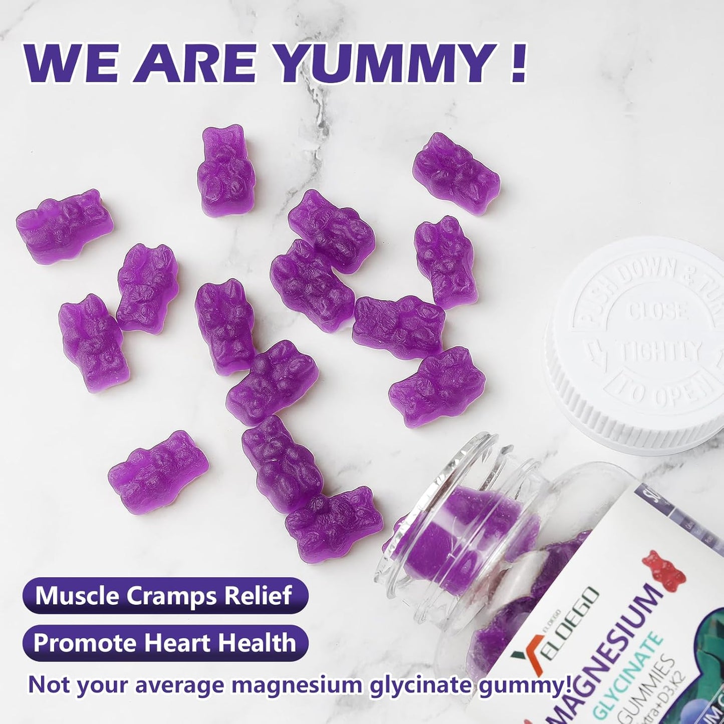 High Absorption Magnesium Gummies with K2 & D3 for Sleep, Stress Relief, Nerve Support - 600mg per Serving - Blueberries - 60 CT