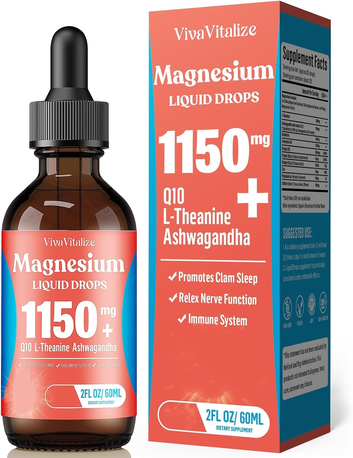 High Absorption Magnesium Liquid Drops with CoQ10, L-Theanine, Ashwagandha, Vitamin D3, B6, B12 - Pineapple Flavor for Sleep and Leg Cramps