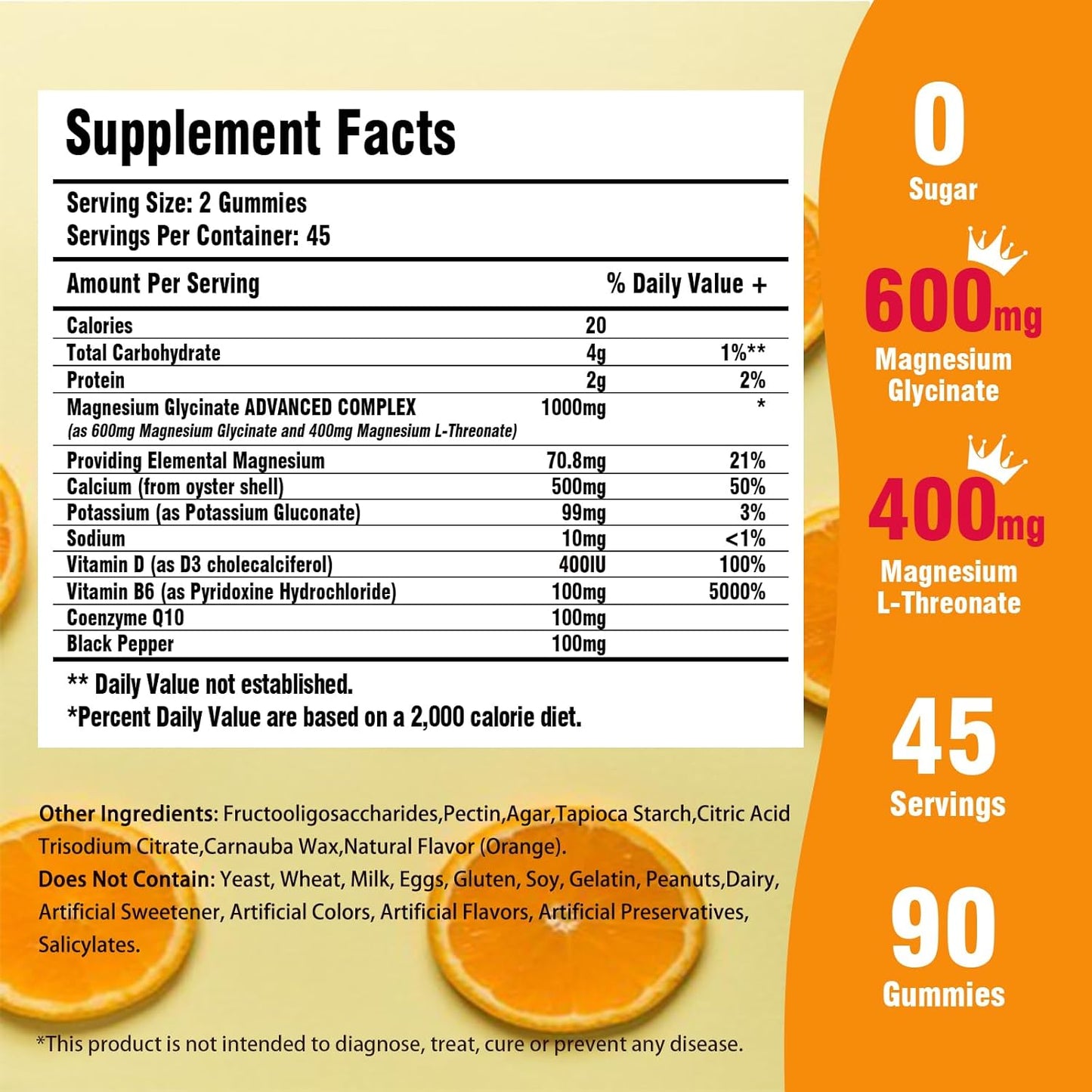 High Absorption PEXCIN Magnesium Glycinate Gummies - 1000mg Complex Supplement for Calm & Better Sleep - Sugar Free, Potassium, Vitamin D&B6 - 90 Counts Orange - Adults & Kids