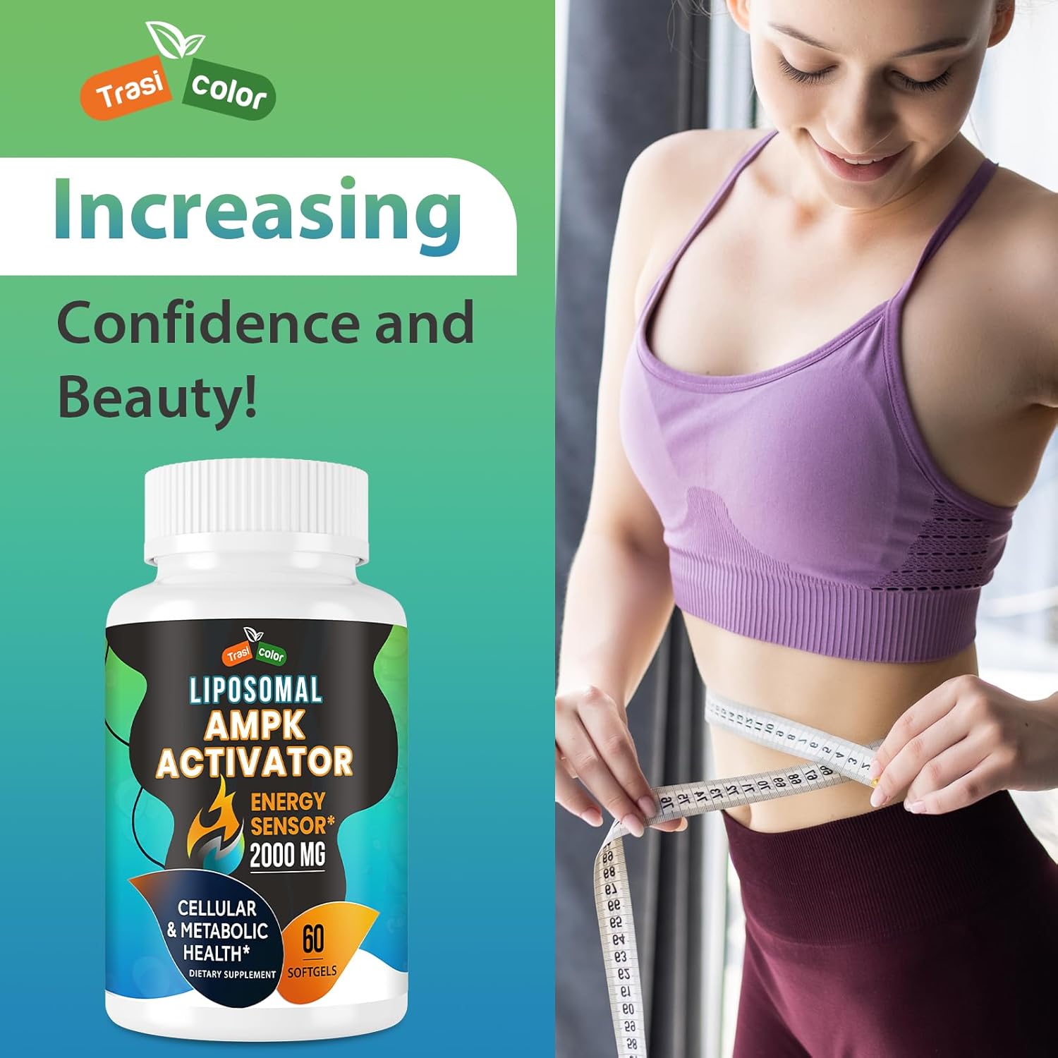 High Absorption Trasicolor AMPK Activator Supplement 2000mg Softgels - Liposomal Technology with Berberine, DIM, Resveratrol, Quercetin, Milk Thistle, Cinnamon - Energy & Cellular Support - 120 Count