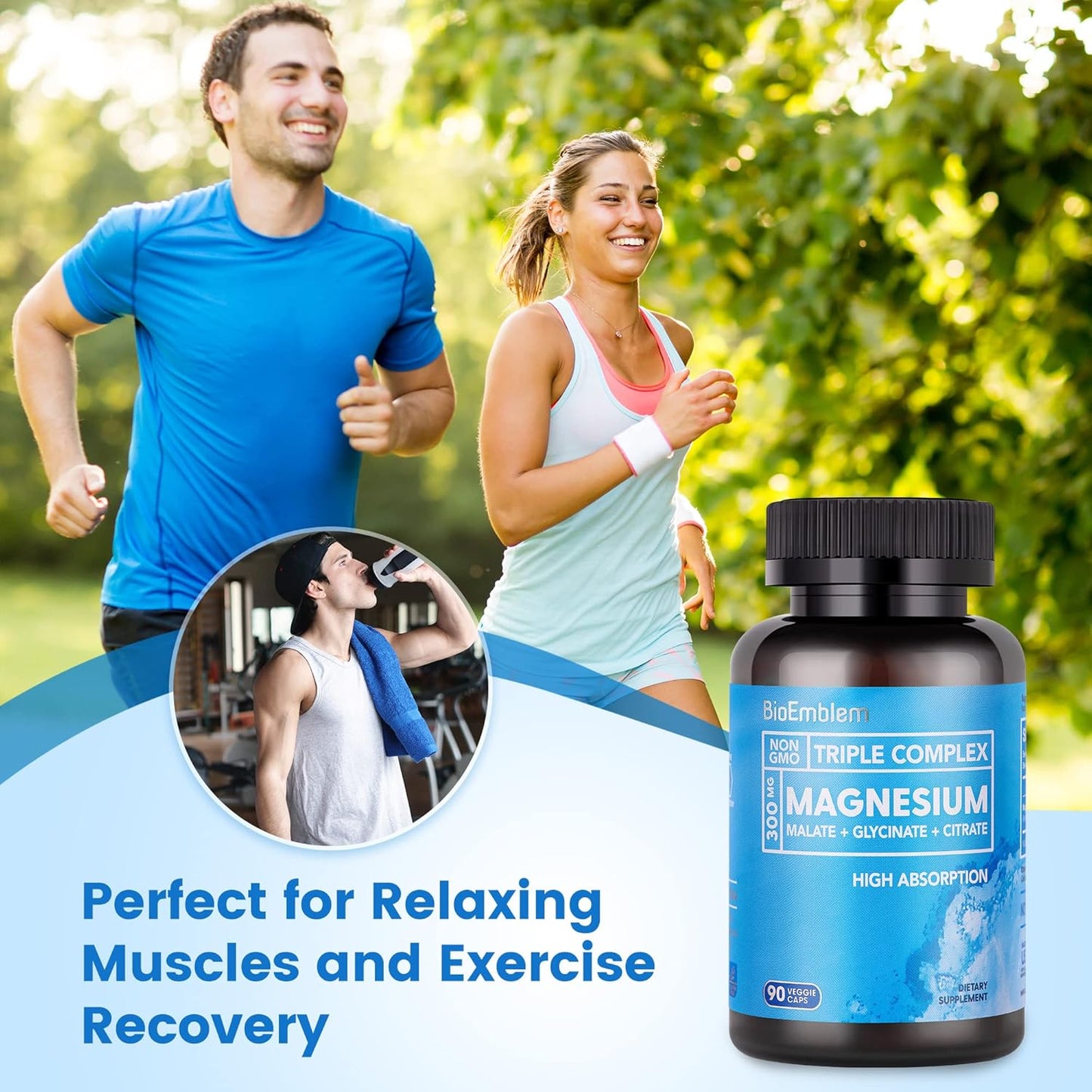 High Absorption Triple Magnesium Complex 300mg | Magnesium Glycinate, Malate Supplement for Nerves, Energy, Muscle Health | Vegan, Non-GMO 180 Capsules