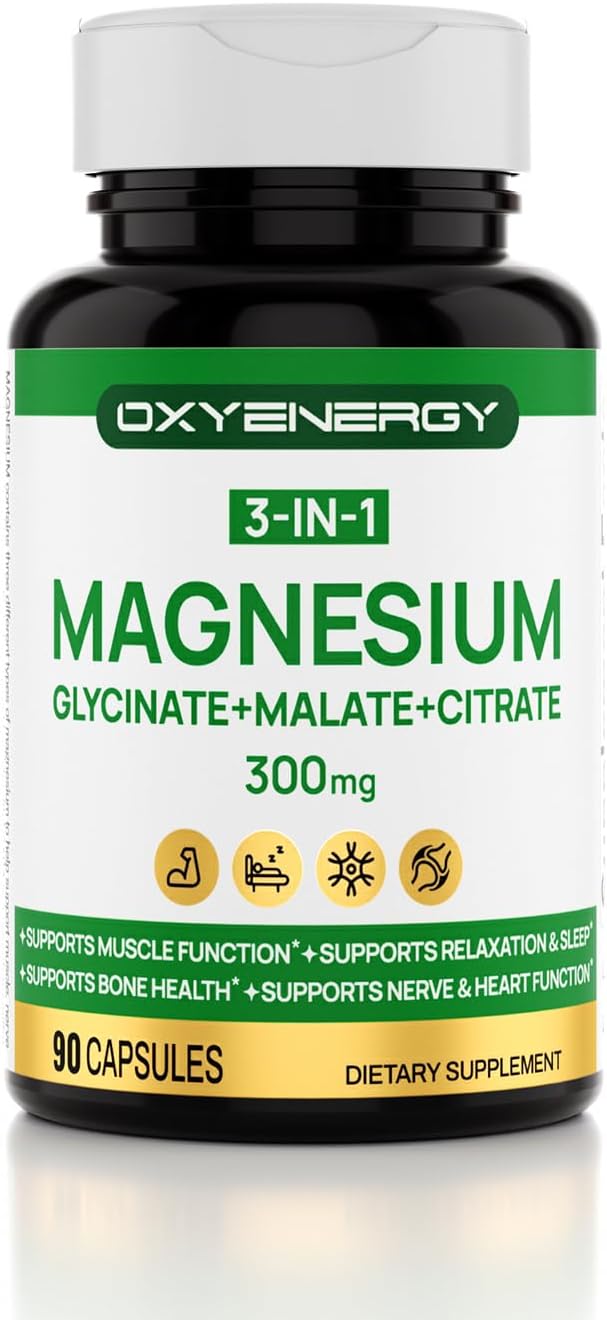 High Absorption Triple Magnesium Complex Supplement with Glycinate Malate Citrate - 90 Capsules, Vegan Formula
