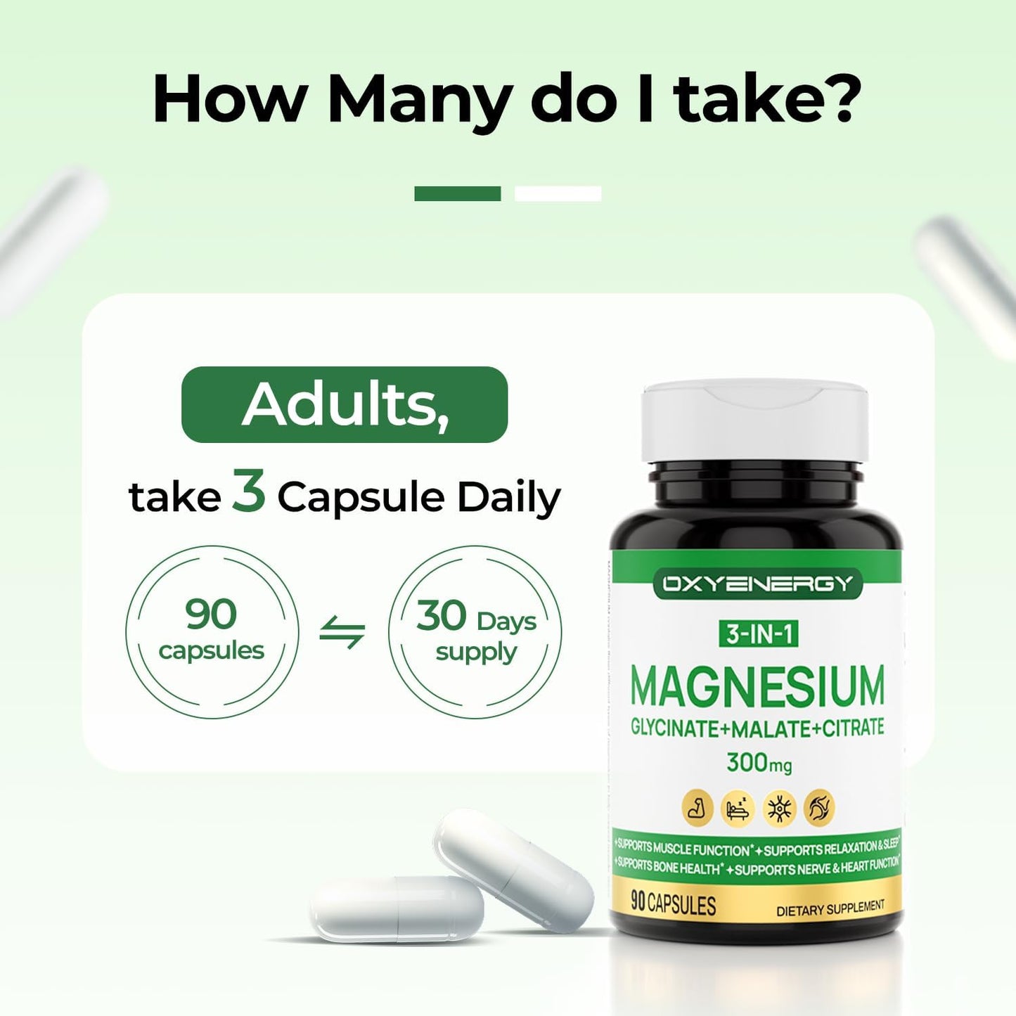 High Absorption Triple Magnesium Complex Supplement with Glycinate Malate Citrate - 90 Capsules, Vegan Formula