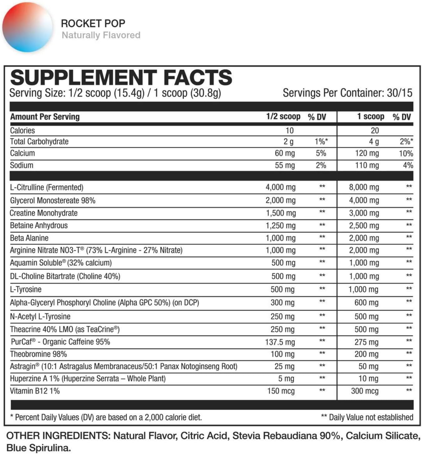 High-Definition Muscle Pre-Workout Supplement with Citrulline, Creatine, Beta Alanine, and Caffeine - 30/15 Servings