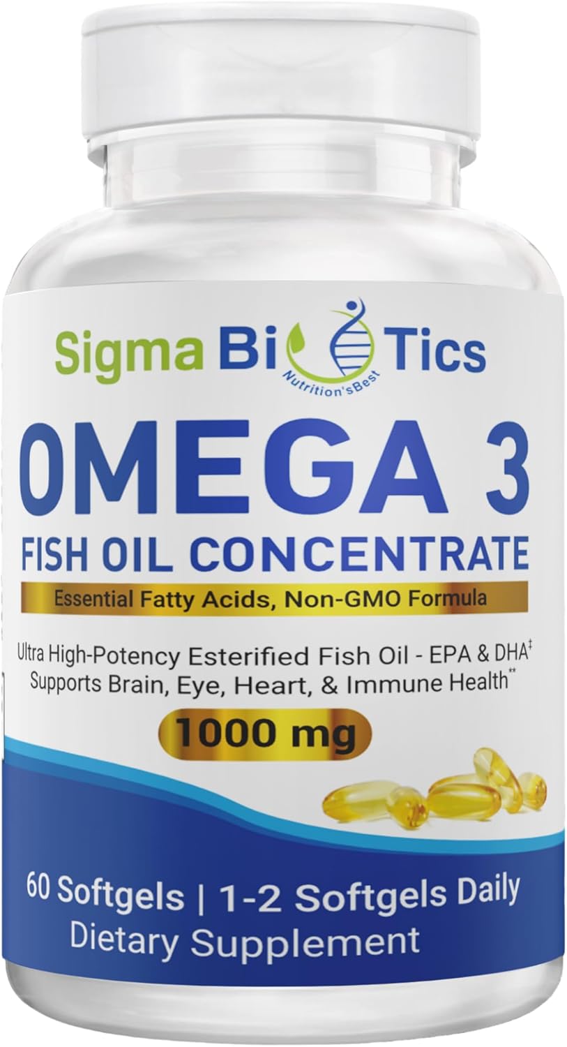 High EPA & DHA Concentration Omega 3 Fish Oil Supplements for Heart, Brain & Joint Health - Non-GMO, Purity-Tested - 60 Softgels