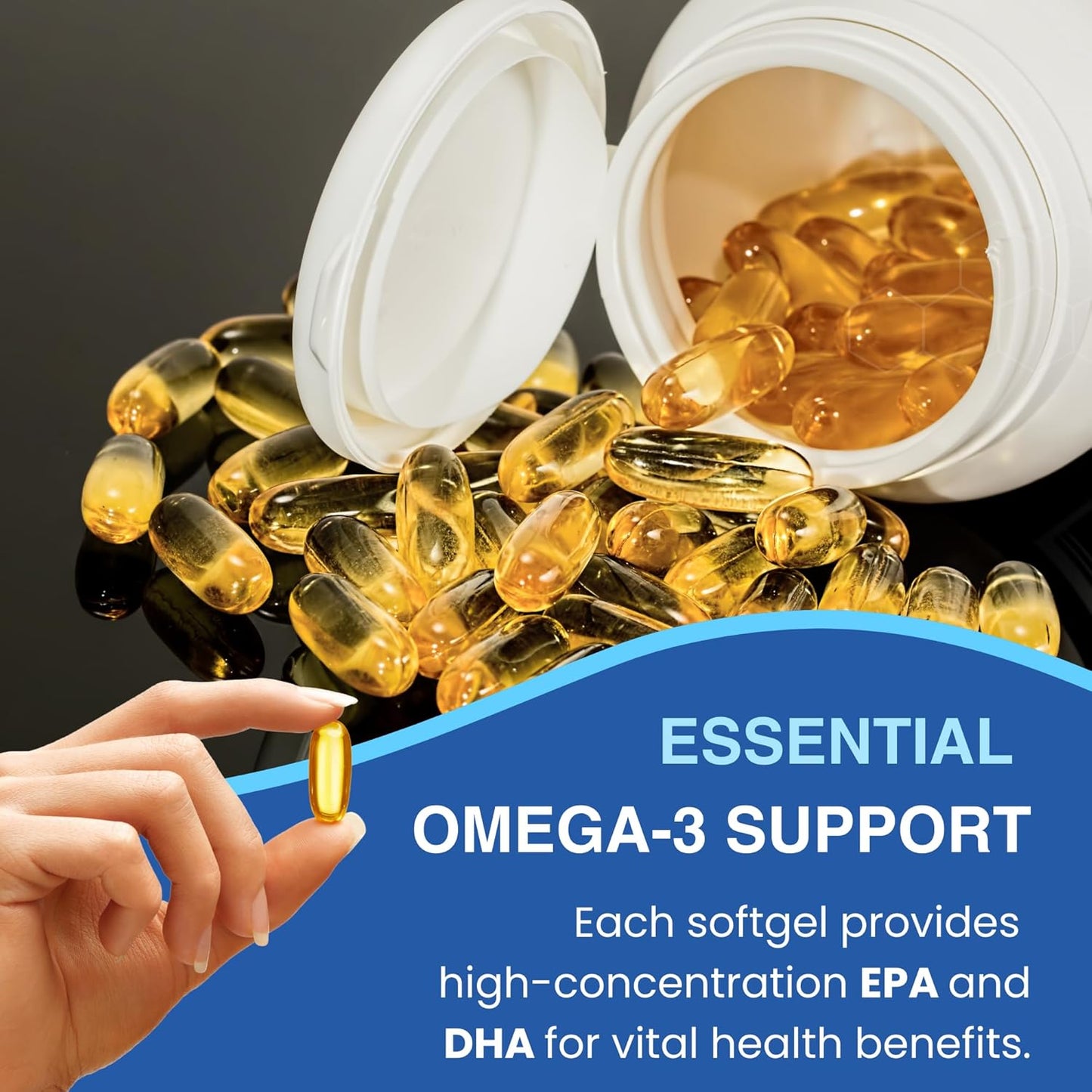 High EPA & DHA Concentration Omega 3 Fish Oil Supplements for Heart, Brain & Joint Health - Non-GMO, Purity-Tested - 60 Softgels