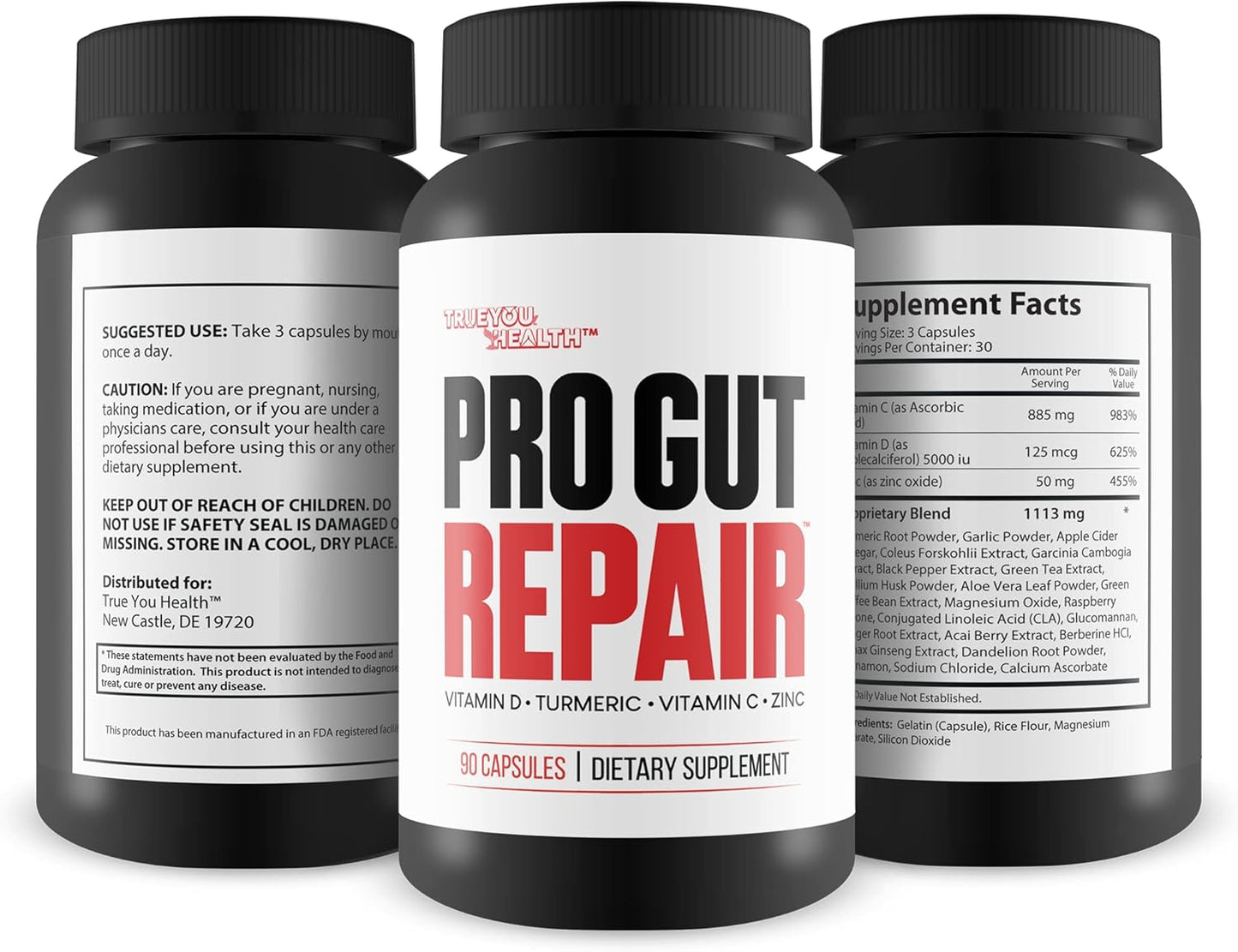 High Fiber Gut Repair Supplements with Vitamin C, Vitamin D, Turmeric, and Zinc - Promote Digestive Health and Support Gut Lining Repair - Natural Formula for Leaky Gut Repair