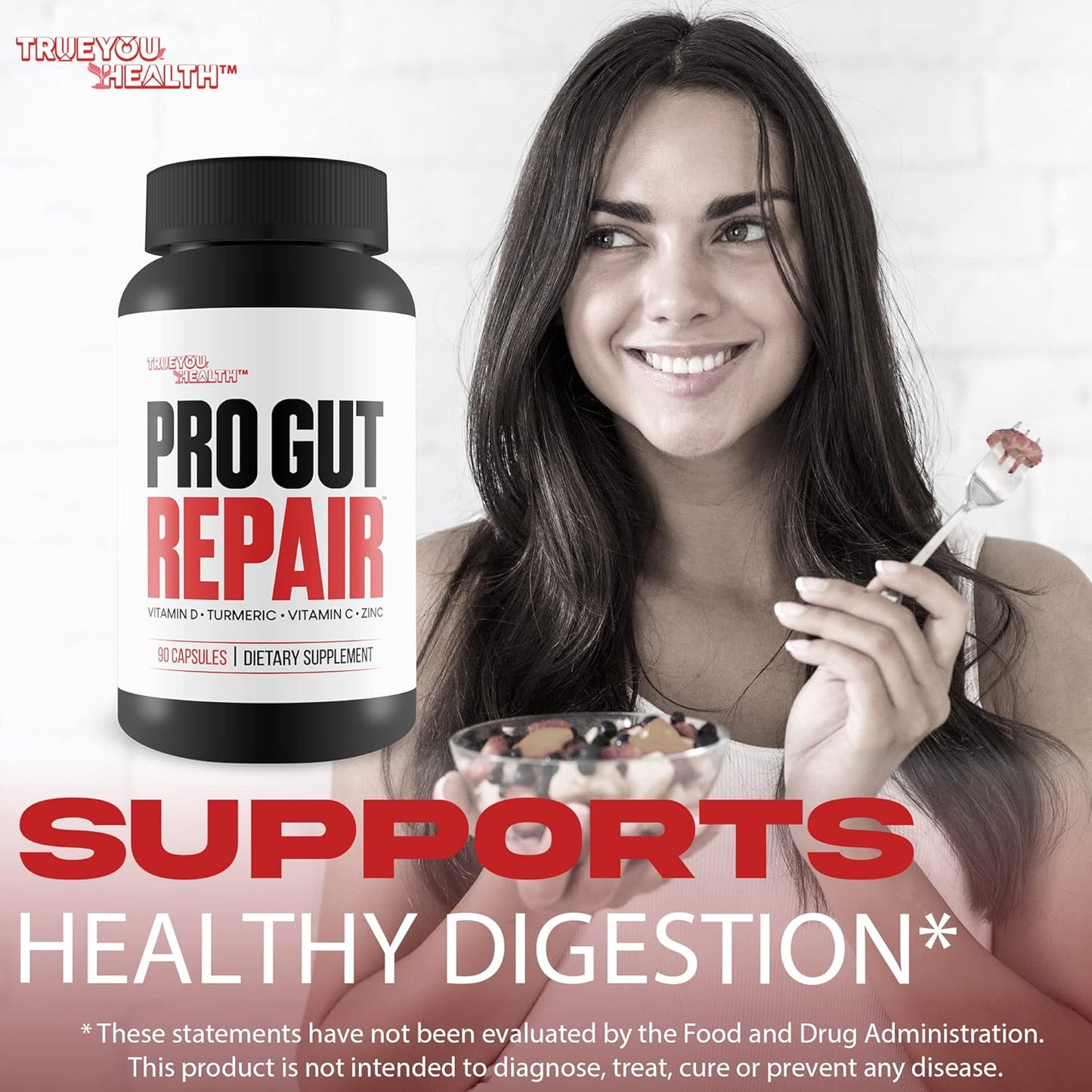 High Fiber Gut Repair Supplements with Vitamin C, Vitamin D, Turmeric, and Zinc - Promote Digestive Health and Support Gut Lining Repair - Natural Formula for Leaky Gut Repair