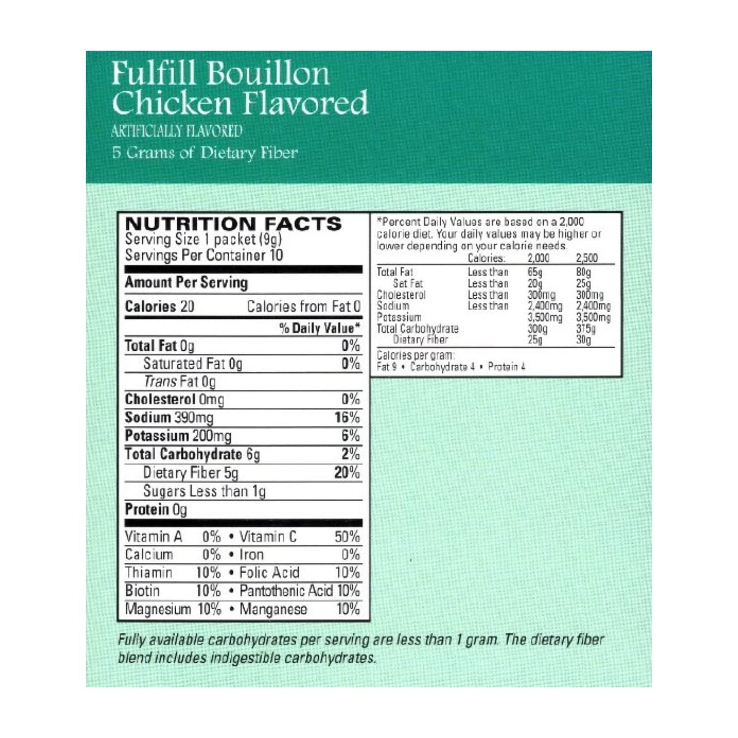 High Fiber Soup Mix - Low Calorie, Fat Free, Naturally Flavored, Ideal Protein Compatible - Chicken Bouillon - 10 Servings
