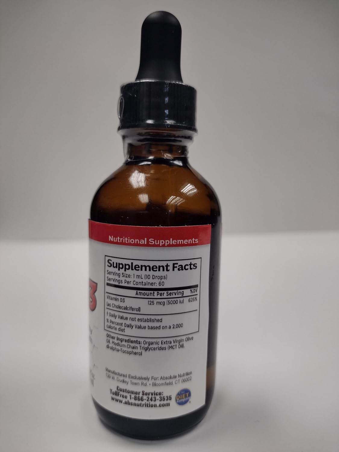 High Potency 2oz Liquid Vitamin D3 Drops for Adults - Easy-to-Take Supplement by Absolute Nutrition