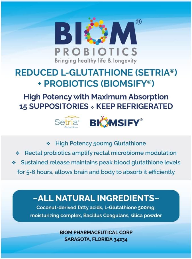 High Potency 500mg Reduced L-Glutathione Suppository with Probiotics for Maximum Antioxidant Benefits (Setria Brand)