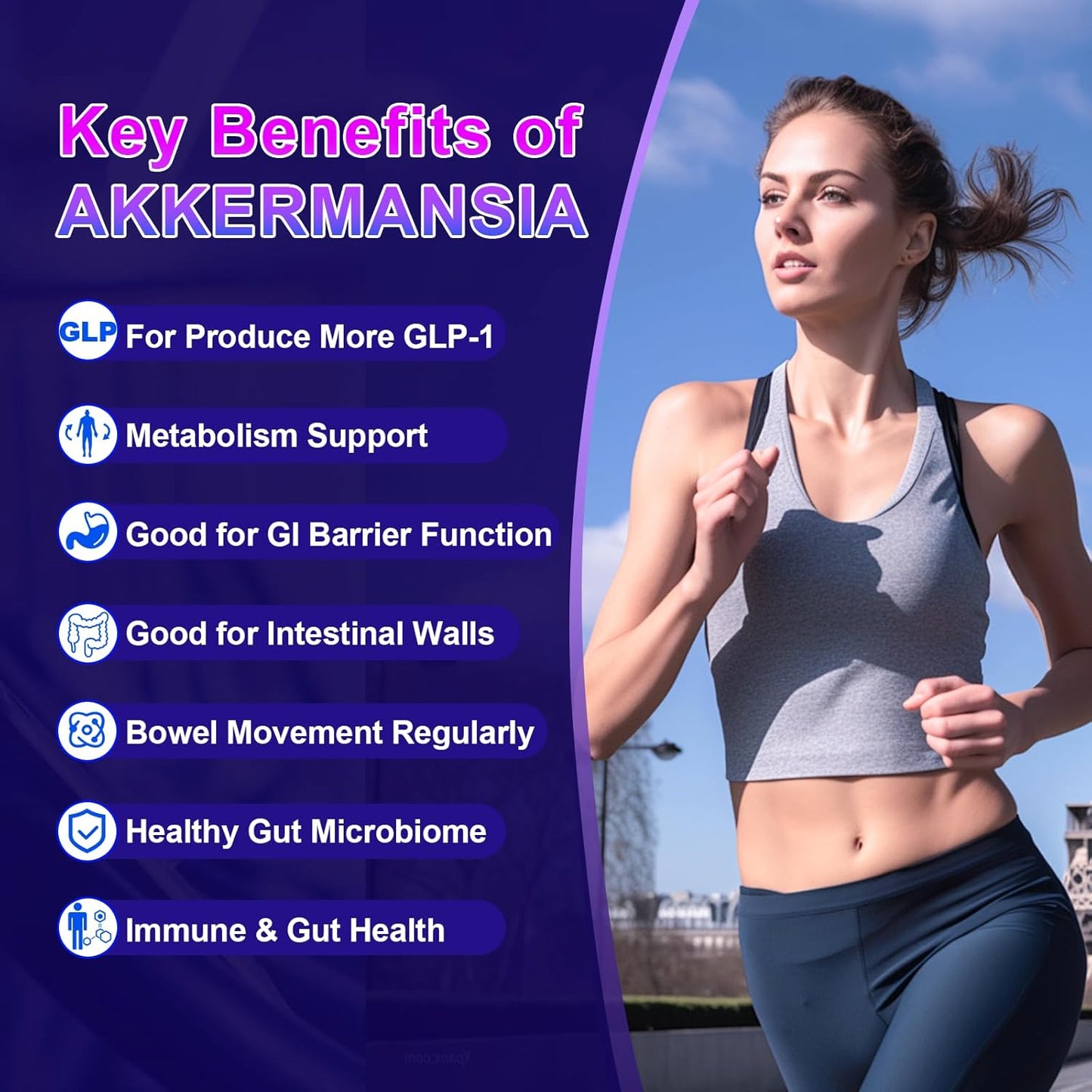 High Potency AKSDFM GLP-1 Probiotic Supplement for Digestive Health - 60 Capsules - Immune Support, Gut Lining Function, Akkermansia Muciniphila Formula