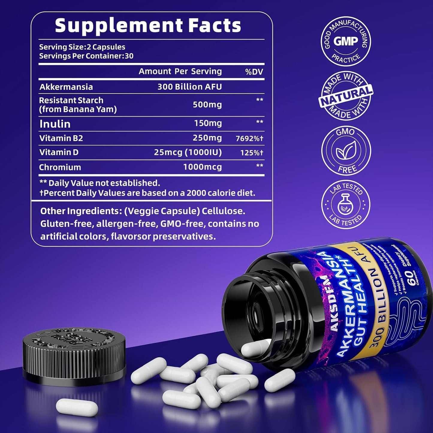 High Potency AKSDFM GLP-1 Probiotic Supplement for Digestive Health - 60 Capsules - Immune Support, Gut Lining Function, Akkermansia Muciniphila Formula