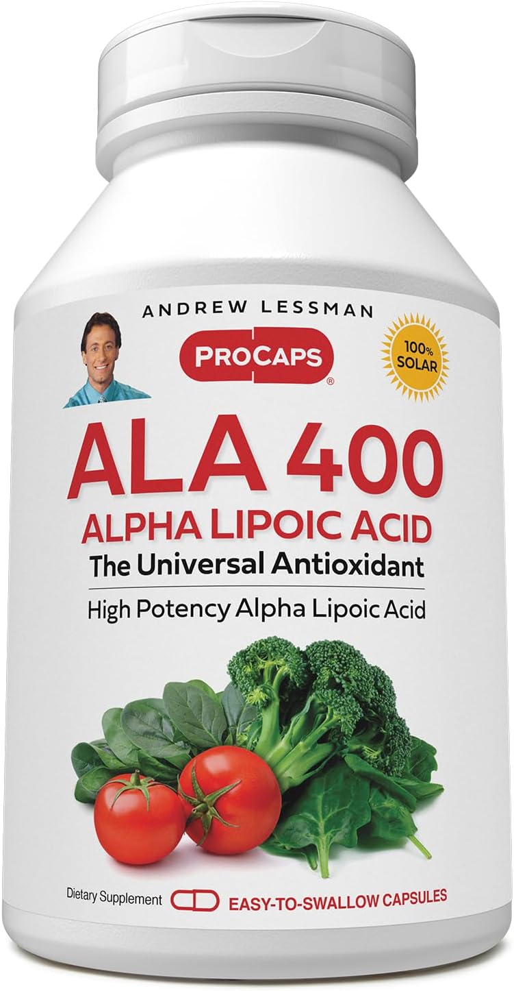 High-Potency Alpha Lipoic Acid ALA 400 Supplement - 60 Capsules, Pure and Additive-Free
