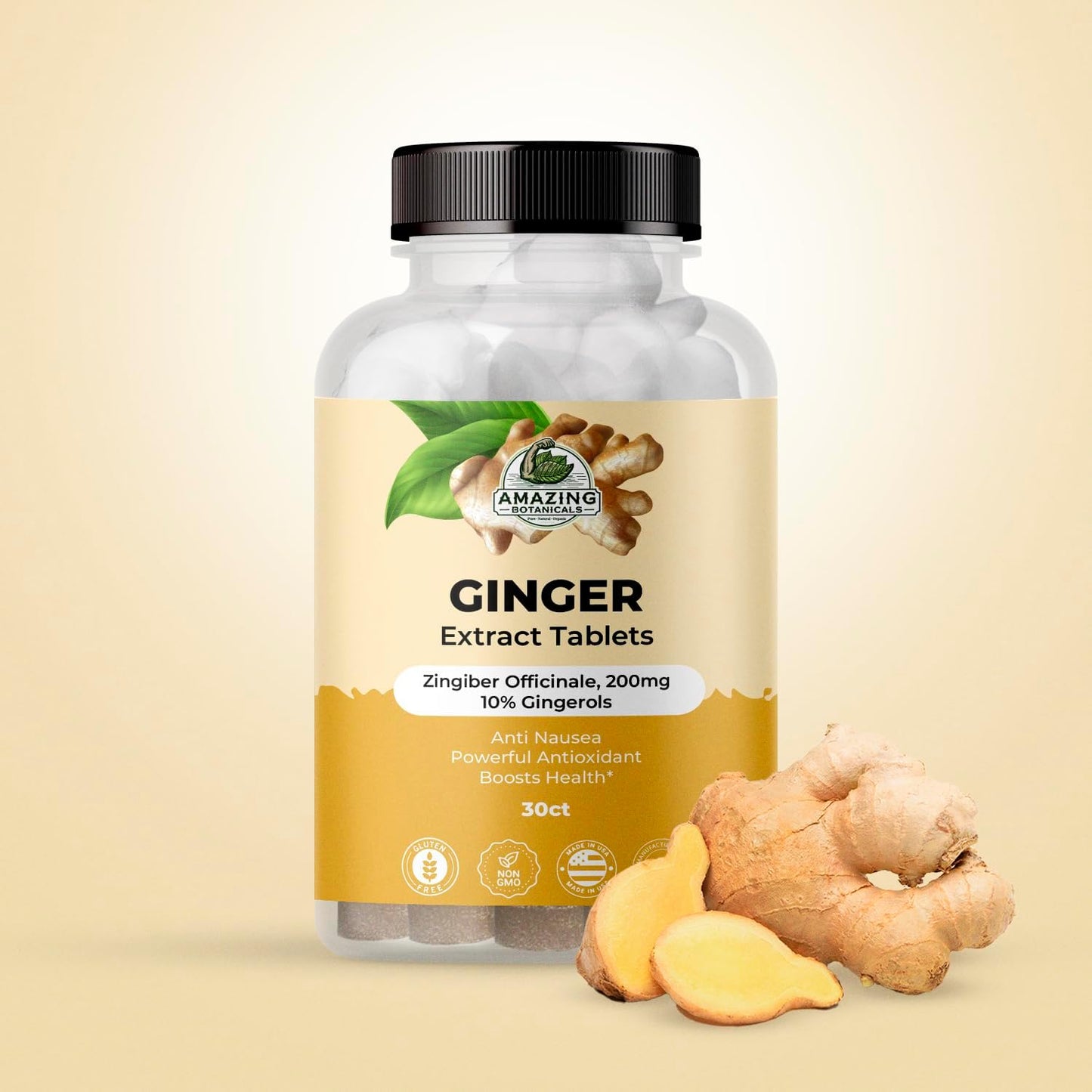 High Potency Ginger Root Extract Tablets - 200 mg, 10% Gingerols, 30 Tablets, Natural Anti-Inflammatory Supplement