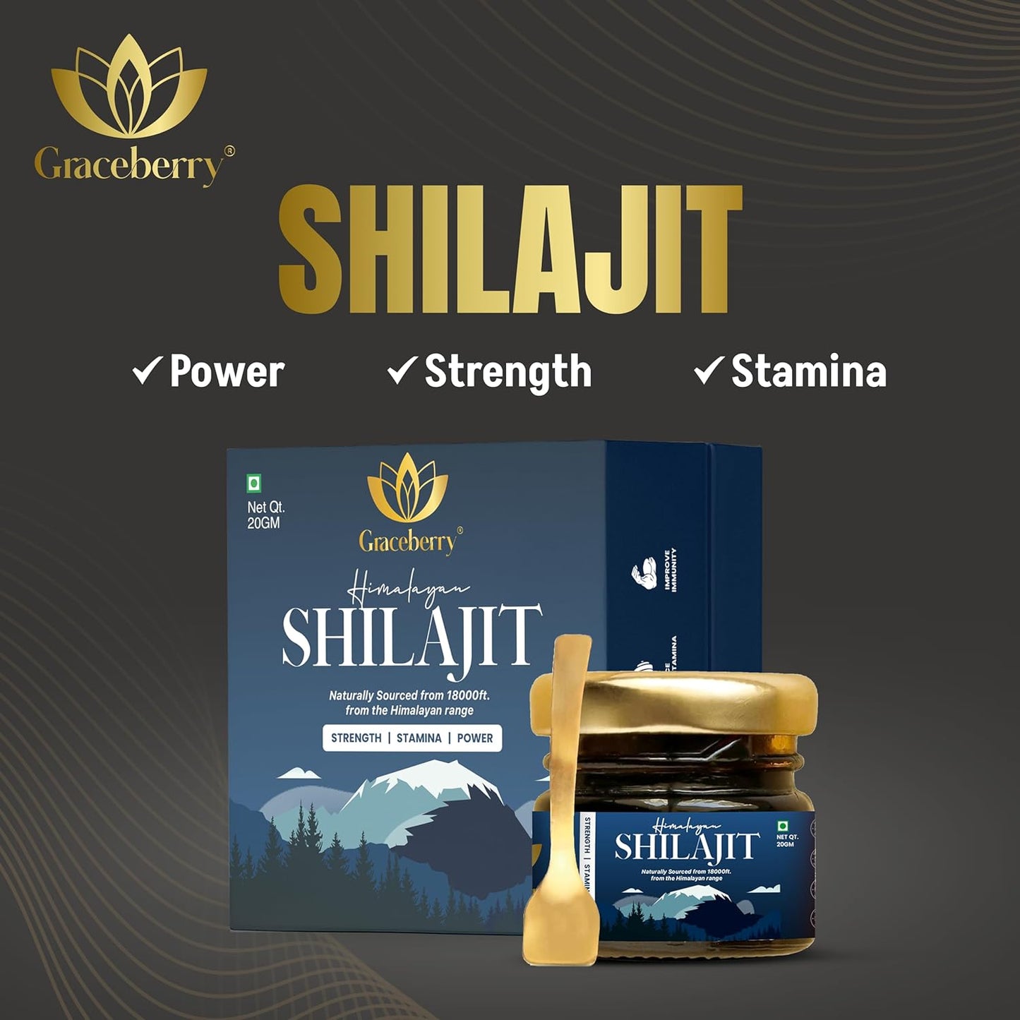 High Potency Graceberry Gold Shilajit Resin Supplement - Pure Himalayan Shilajit for Energy & Immune Support - 72% Fulvic Acid - Lab-Tested (20gm x 1)