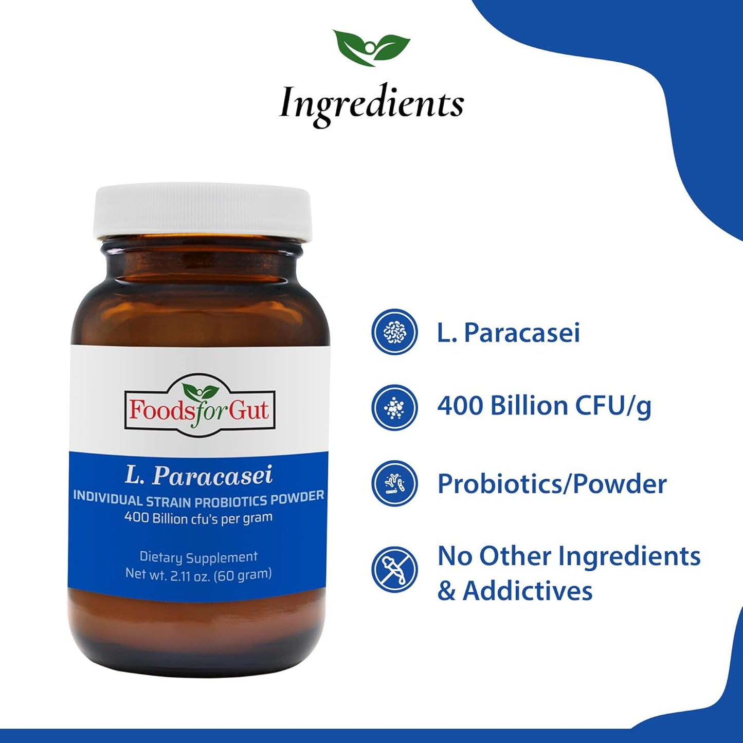 High Potency Lactobacillus Paracasei Probiotic Powder - 400 Billion cfu's - Made in USA - 60 Grams - Digestive & Immune Support