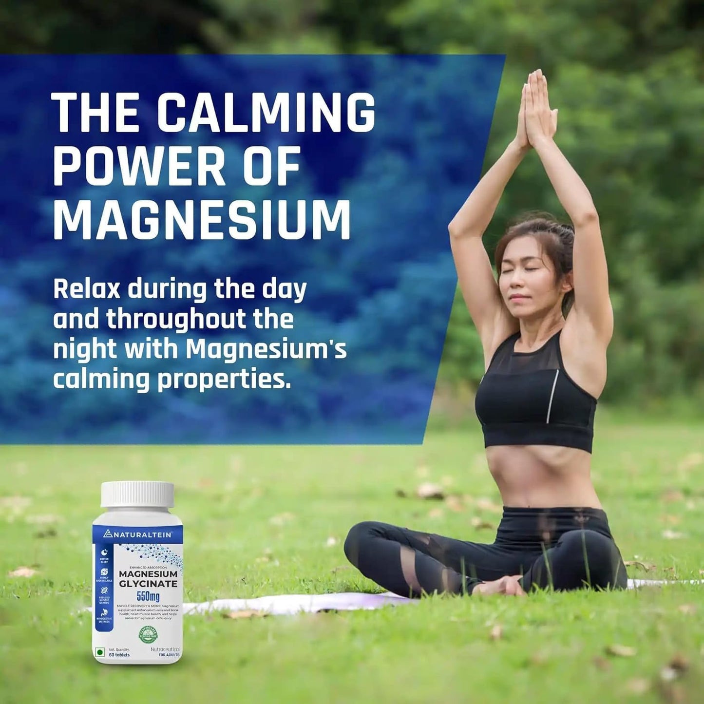 High Potency Magnesium Glycinate Supplement - 121mg Elemental Magnesium, 555mg Once Daily, Chelated Bisglycinate for Better Health & Sleep - Men & Women
