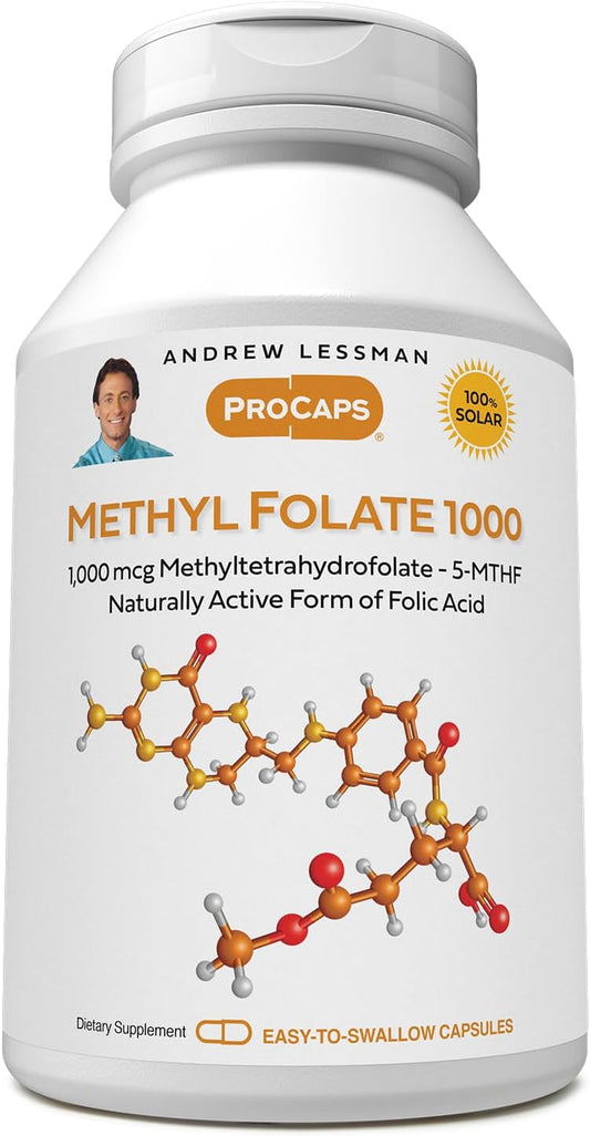 High Potency Methyl Folate 1000 mcg Capsules - Supports Heart, Brain, Immune System, Pregnancy - Easy to Swallow