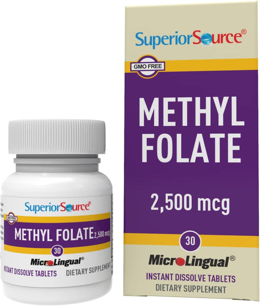High Potency Methylfolate 5-MTHF 2,500 mcg Tablets - 30 Ct - Cardiovascular & Energy Support - Non-GMO - Quick Dissolve